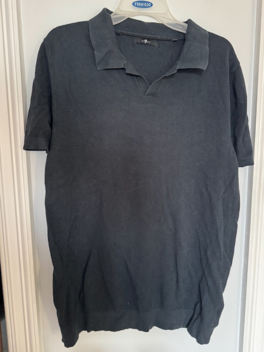 7 For All Mankind Black Knit Polo in XL